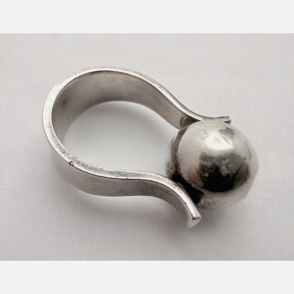 Vintage 70s Andreas Mikkelsen AJ Danish Modernist Sterling Silver Sphere Ring - Picture 2 of 9